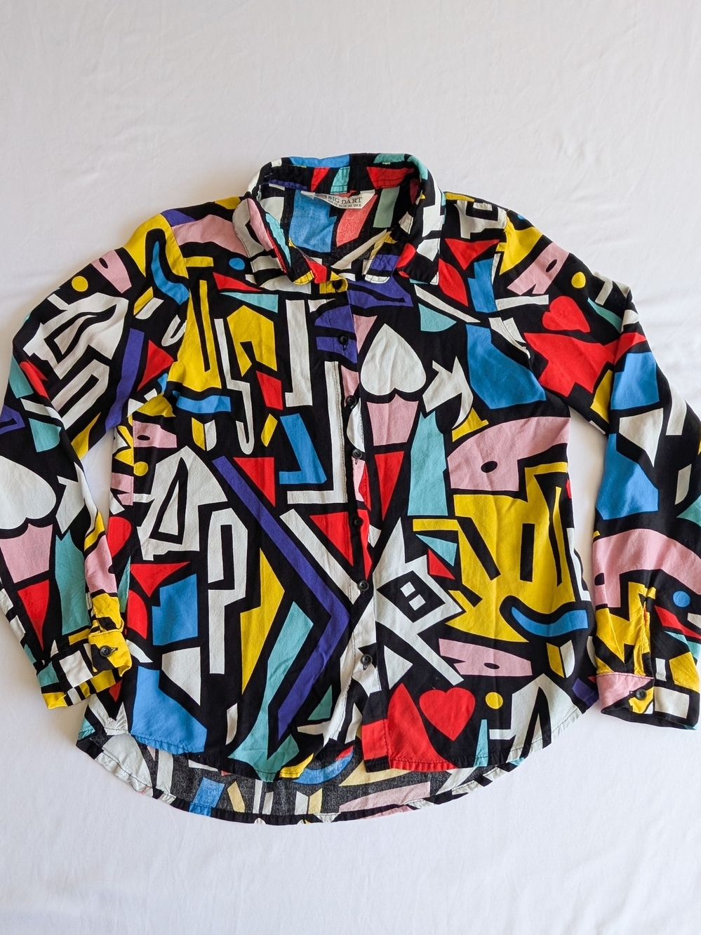 Big Dart Women’s Pop Art Button Up Shirt Blouse Sml/4 Art To Wear Artsy Abstract